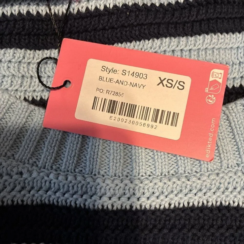 Edikted Aerin New Blue Striped Knit Long Sleeve Oversized Sweater Xs Small